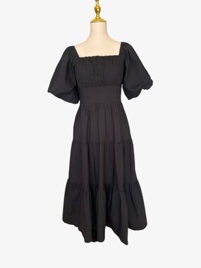 NWT Baltic Born Black Cindy Puff-Sleeve Tiered Maxi Dress